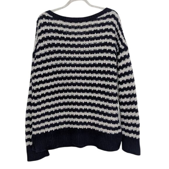 LOFT Stripe Crochet Knit Sweater Womens Size Large Blue White Nautical Casual - Picture 7 of 10